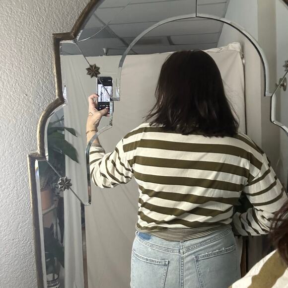 Vintage Code Nouveau Mock Neck Stripe Long Sleeve Crop Top Size Small - Picture 5 of 6